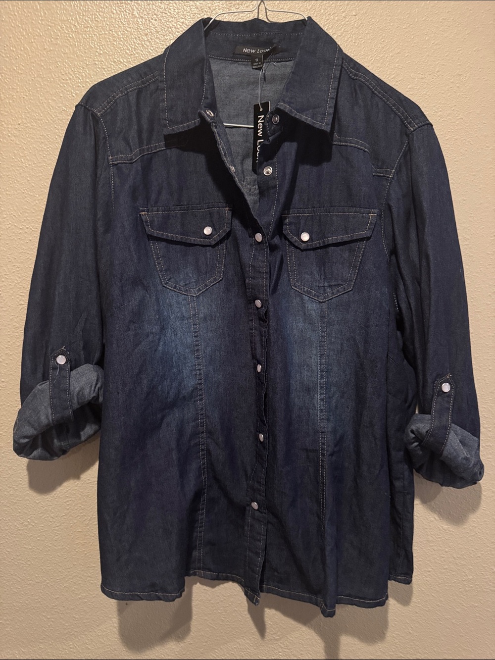 New Look Dark Blue Denim Button-Up Shirt